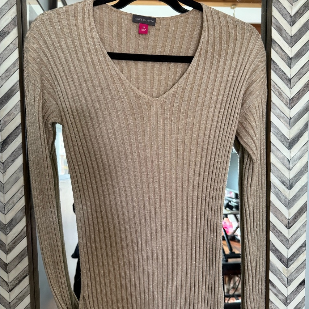 Vince Camuto Beige Ribbed Knit Top